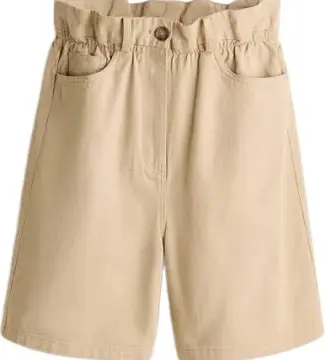 Beige High-Waisted Paperbag Waist Shorts