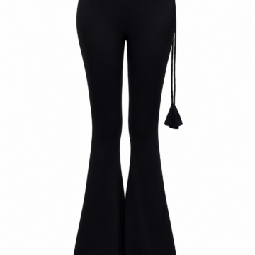 Black High-Rise Flared Pants with Braided Belt