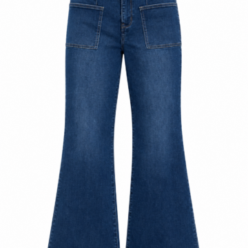 Medium Blue High-Rise Flared Jeans with Patch Pockets