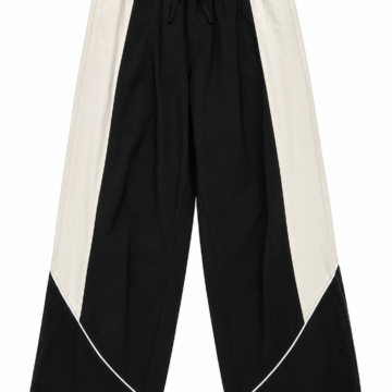 Black Wide-Leg Track Pants with White Side Panels