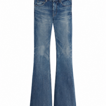 Medium Wash Blue Flared Jeans with Faded Whiskering