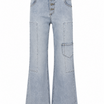 Light Blue Washed High Rise Flare Jeans with Cargo Pocket