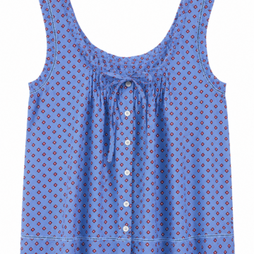 Blue Geometric Diamond Print Sleeveless Top with Lace Trim