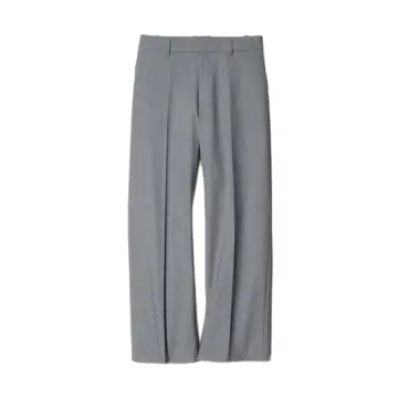 Medium Grey Wide Straight-Leg Creased Trousers