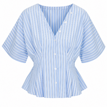 Light Blue Striped V-Neck Peplum Button-Front Top