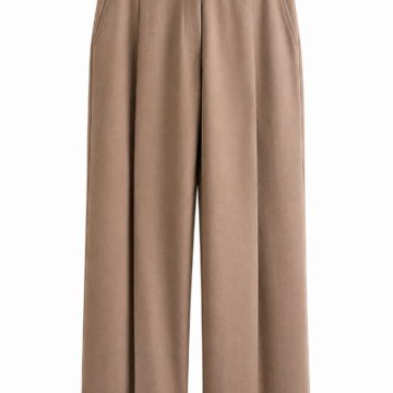 Taupe High-Waisted Wide-Leg Pleated Trousers