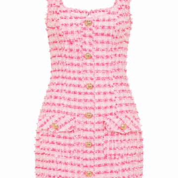 Pink Tweed Sleeveless Square Neck Mini Dress