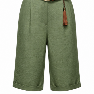 Olive Green Wide-Leg Culotte Pants with Belt