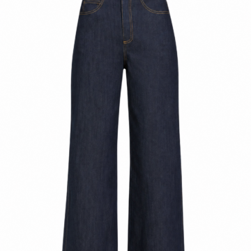 Dark Indigo High-Rise Wide-Leg Jeans with Gold-Tone Stitching