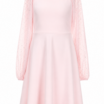 Light Pink Sheer Bishop Sleeve A-Line Dress