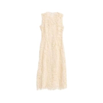 Light Cream Sleeveless Fringe Midi Dress